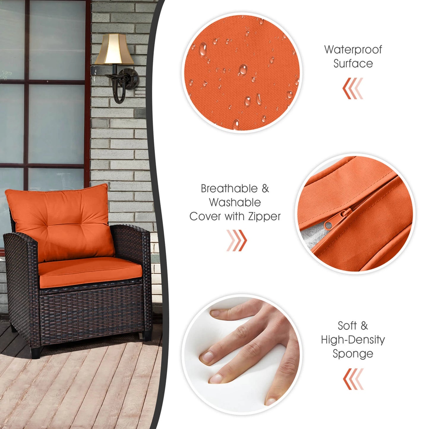 HOMASIS 3-Piece Patio Rattan Sofa Set Cushioned Weatherproof
