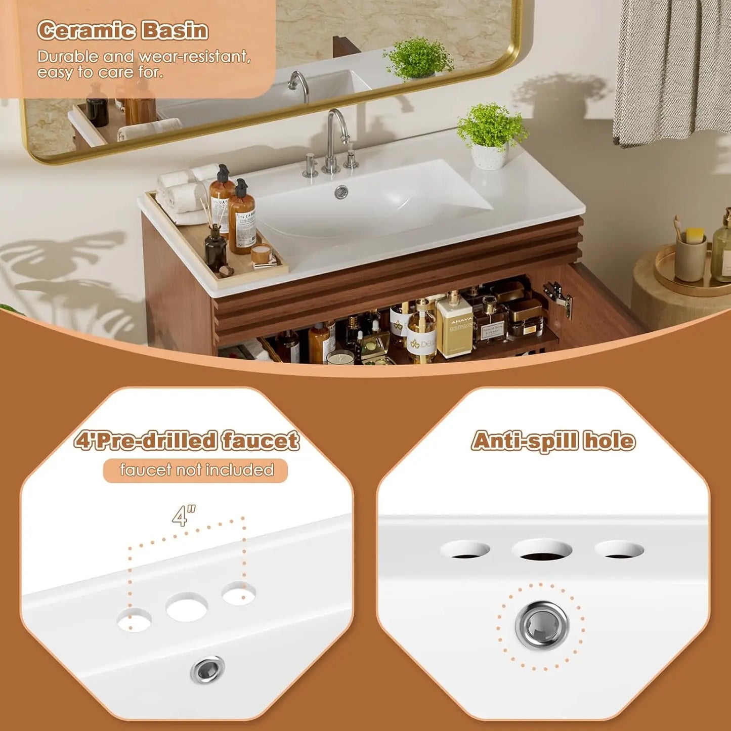 Mid Century Freestanding Bathroom Vanity With Undermount Ceramic Sink