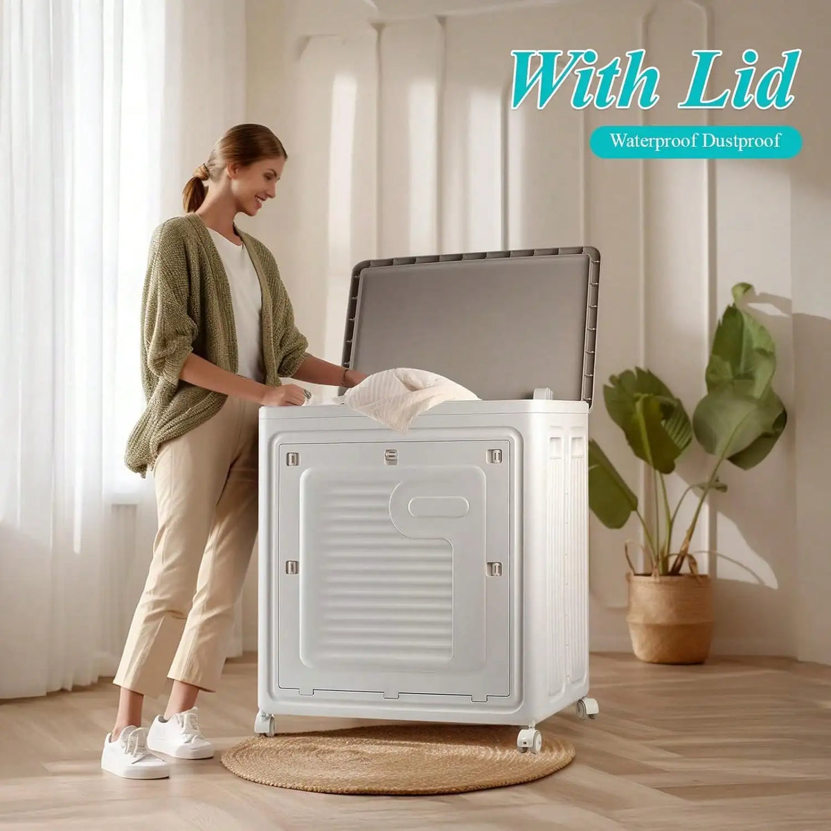 Rolling Laundry Hamper With Lid And Wheels For Home Storage