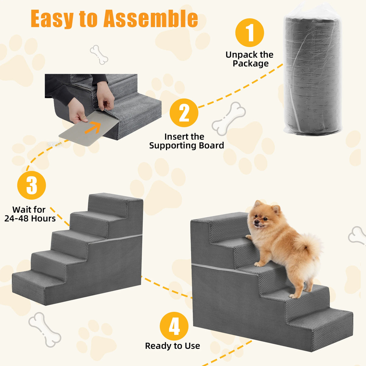 JHK Curved Foam Dog Stairs With Non Slip Pet Staircase