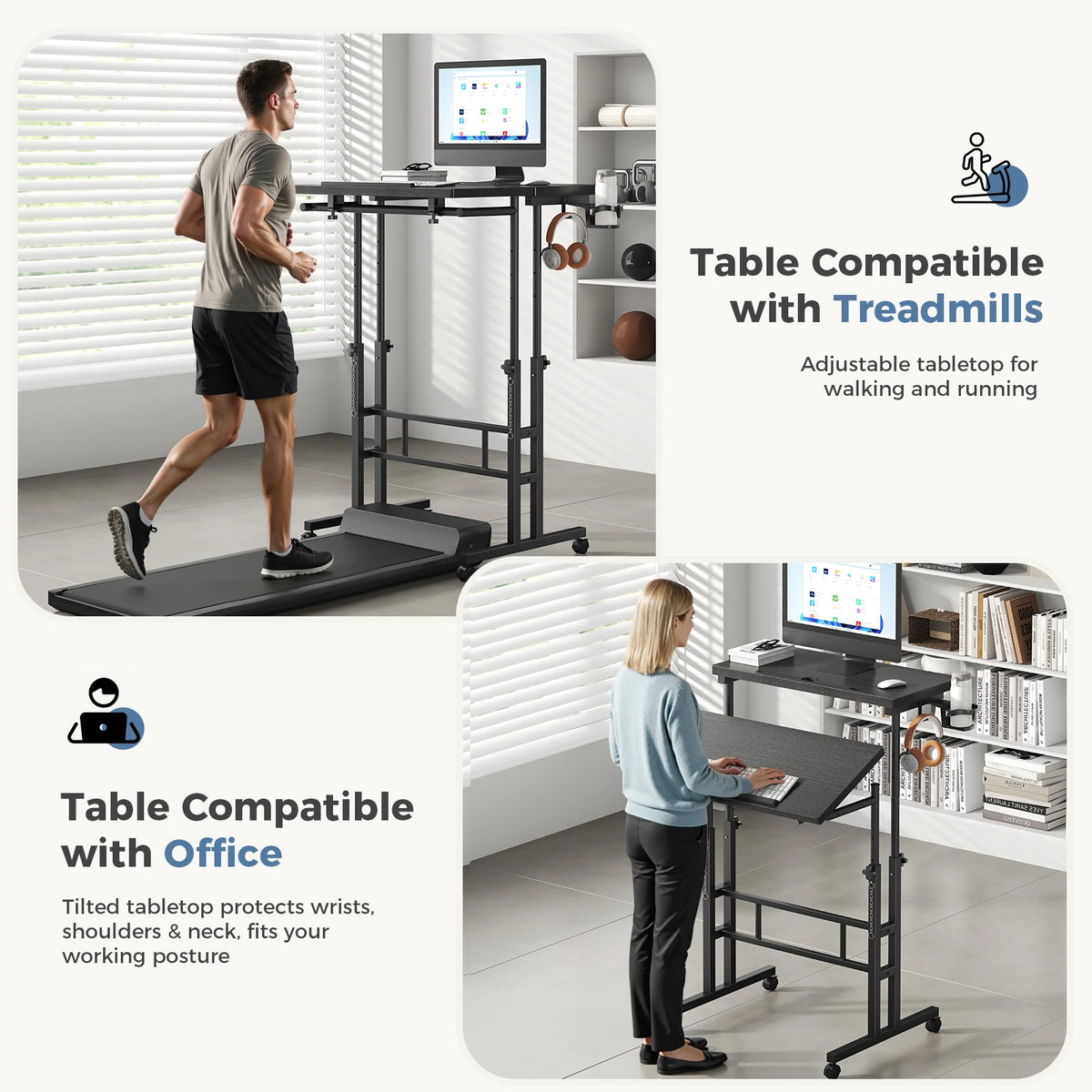 MCQ Rolling Height Adjustable Standing Computer Desk for Home Office