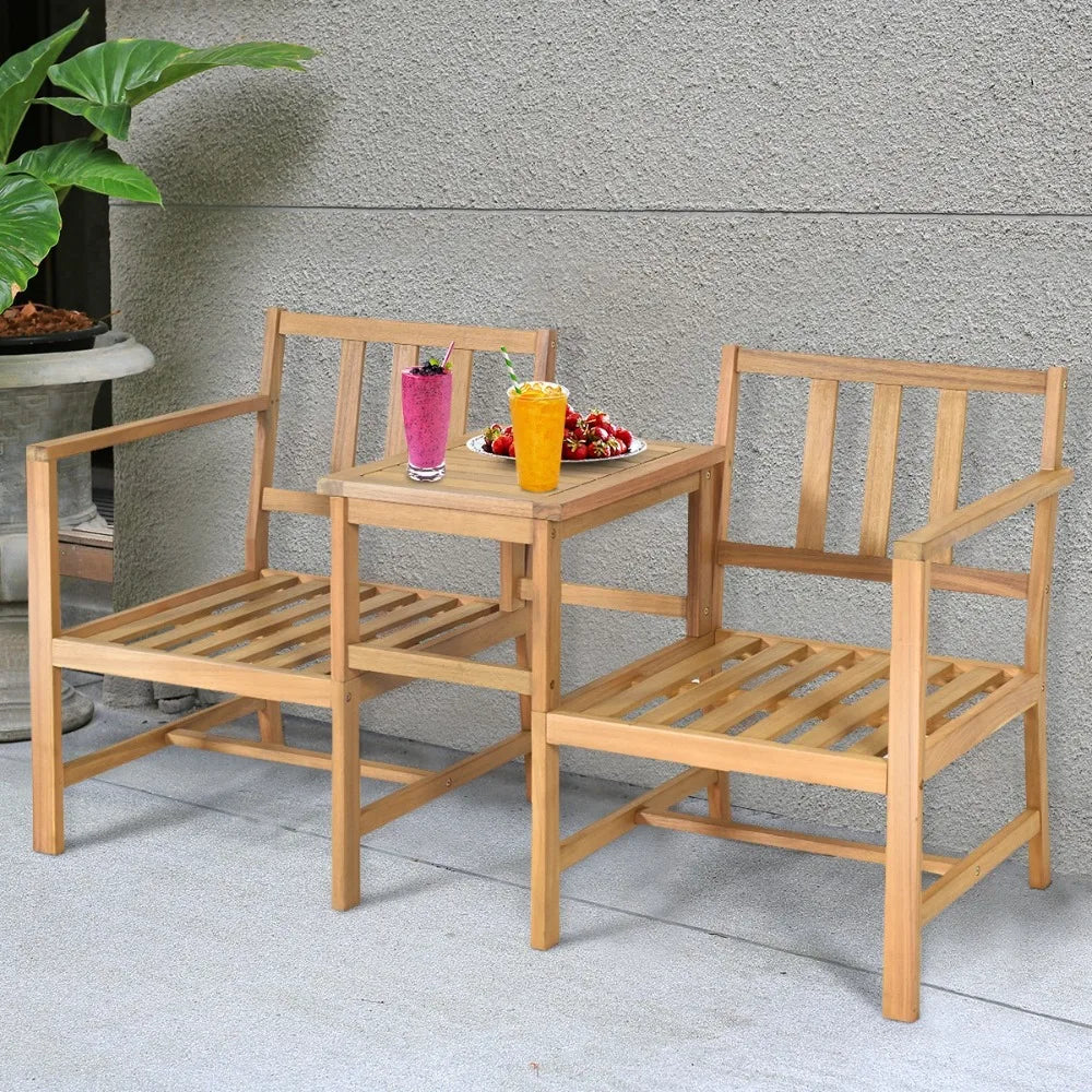 Patiojoy Solid Wood Sectional Table Chairs Set Outdoor With Cushions