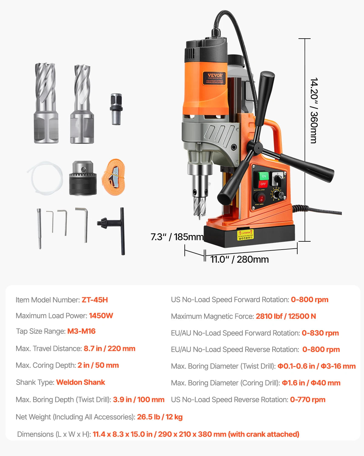 SucceBuy 1450W Magnetic Drill Portable Drill Press With Variable Speed