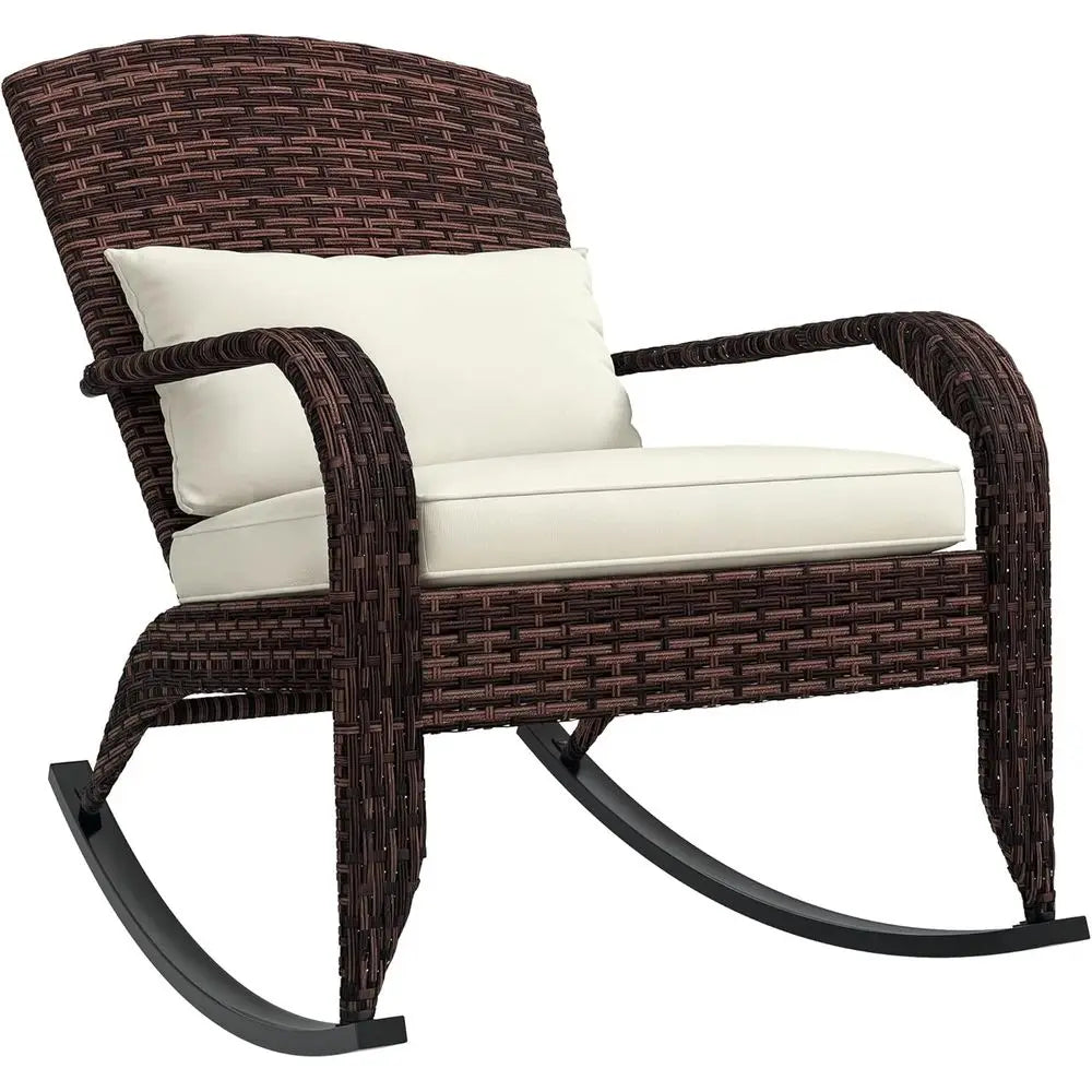 Outdoor Wicker Rocking Chair With Cushion And Pillow