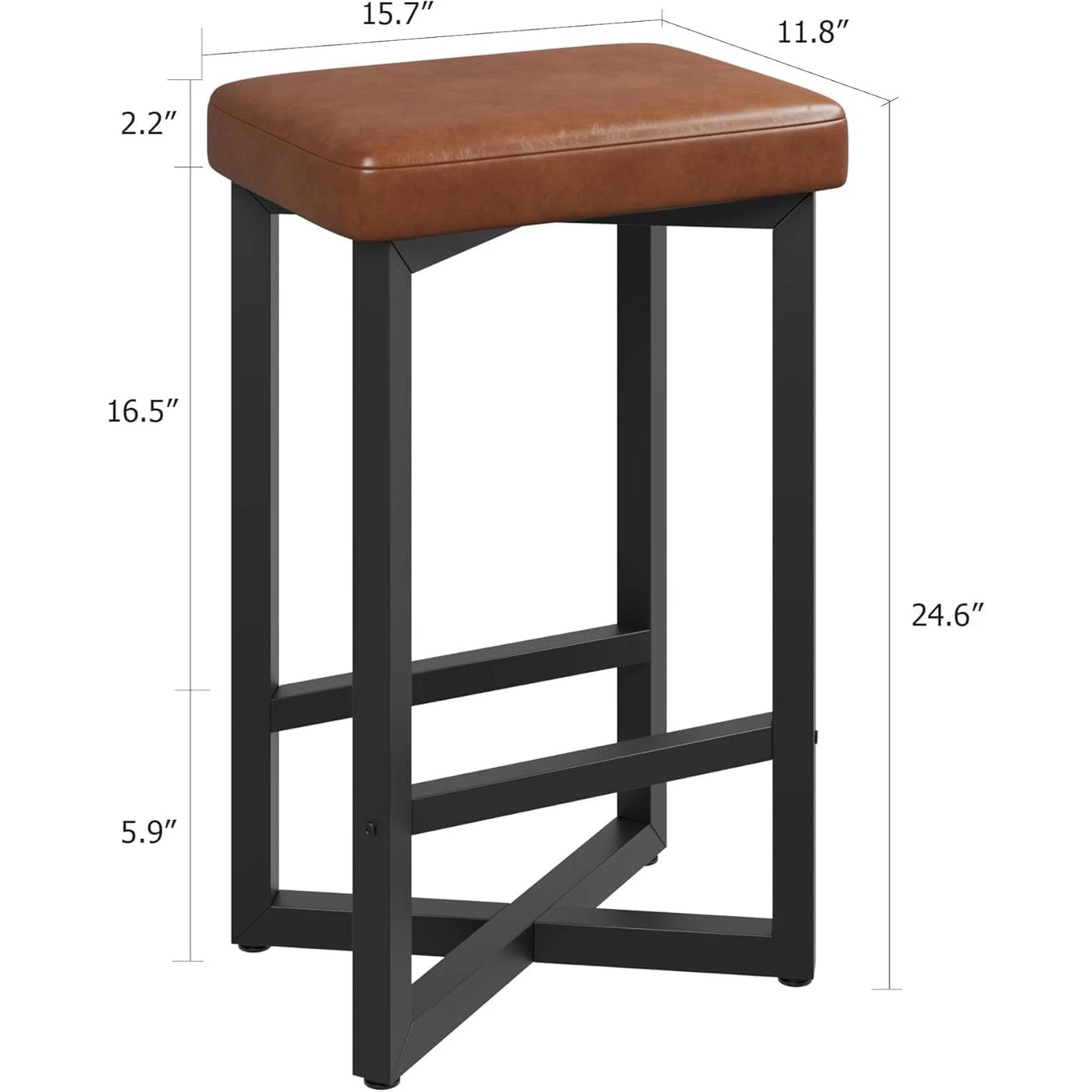 2PCS 24" Bar Stools Set Counter Height Backless Barstools with Metal X-Frame PU Leather Seats for Home Kitchen Bar Dining Room