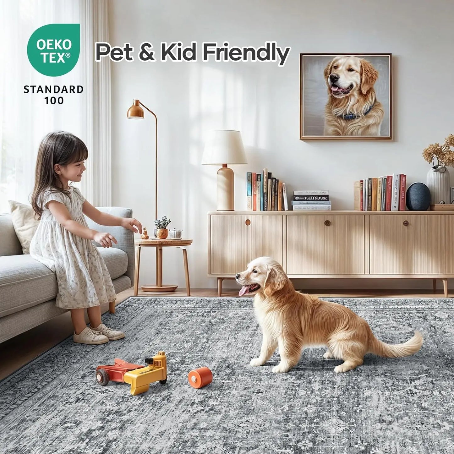 Washable Floral Area Rug With Non-Slip Backing For Living Room