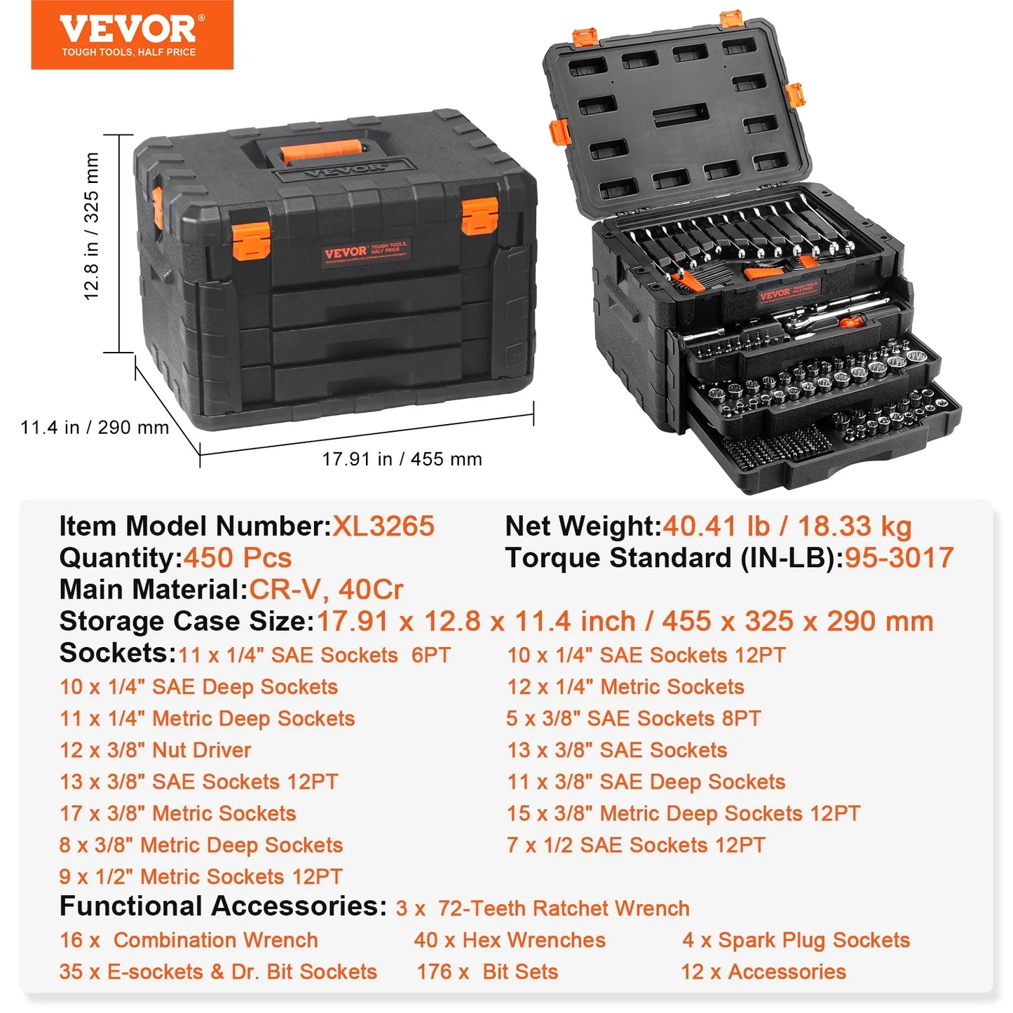 SucceBuy Mechanics Tool Set And Socket Kit 450 Pieces