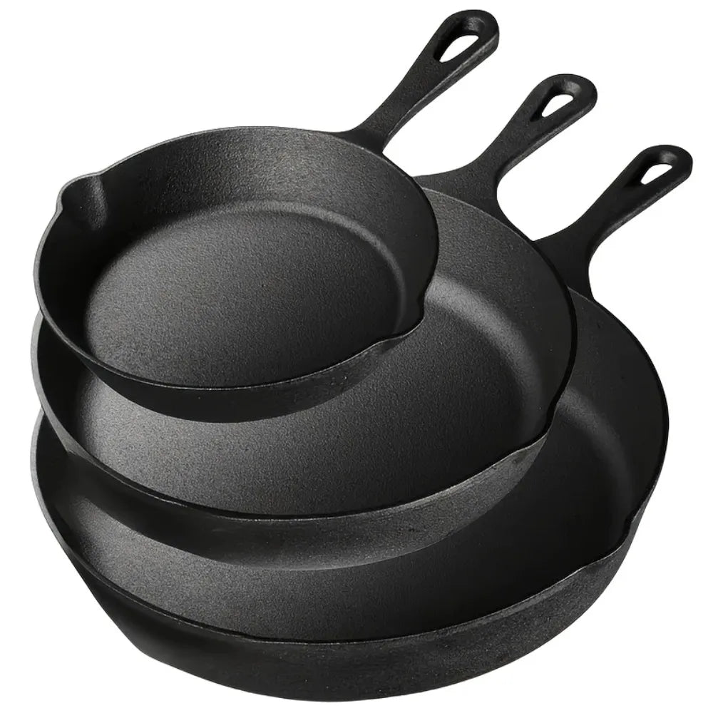 AEDG Cast Iron Skillet Set Preseasoned Non Stick Pans For Oven Grill Campfire