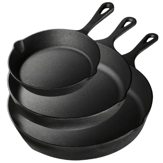 AEDG Cast Iron Skillet Set Preseasoned Non Stick Pans For Oven Grill Campfire
