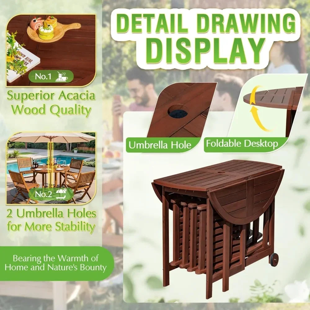 BestsellerDurability outdoor acacia wood 5-piece patio dining set with folding round table and chairs for backyard, balcony, and