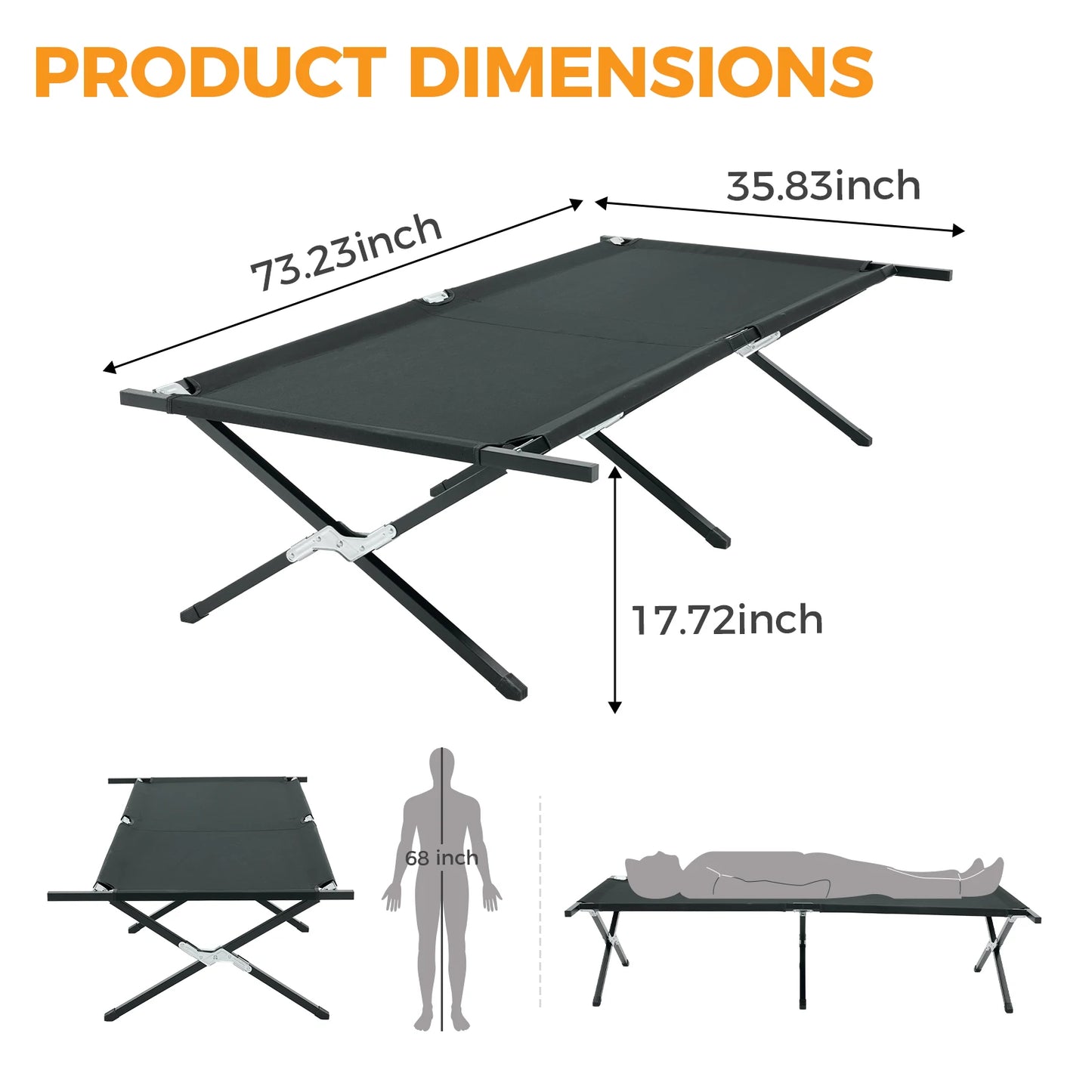 JHK Collapsible Camping Cot Lounge Chair Portable Folding Outdoor Bed
