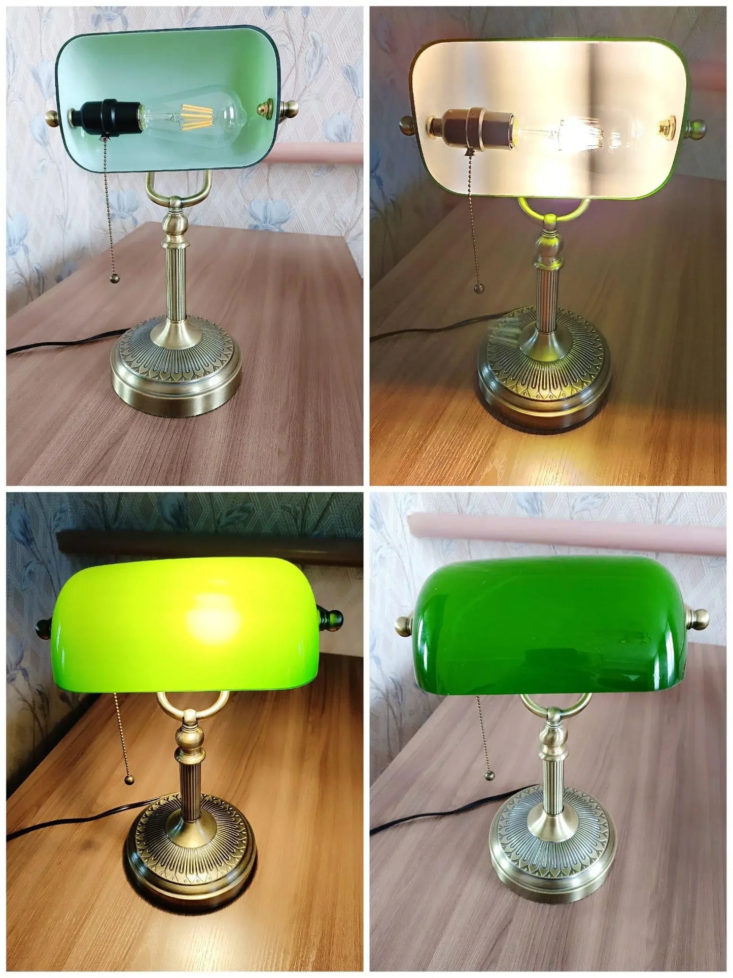 Newrays Glass Banker Desk Lamp With Zipper Switch Iron Base