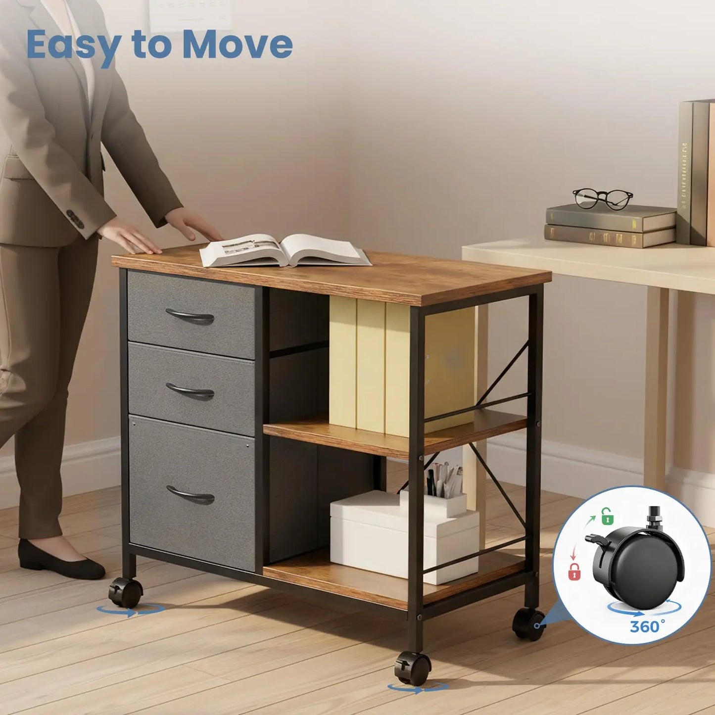 MCQ Living Room Movable 3 Fabric Drawers Cabinet Steel Frame Support Multiple Combination Options Storage Cabinet Of Furniture