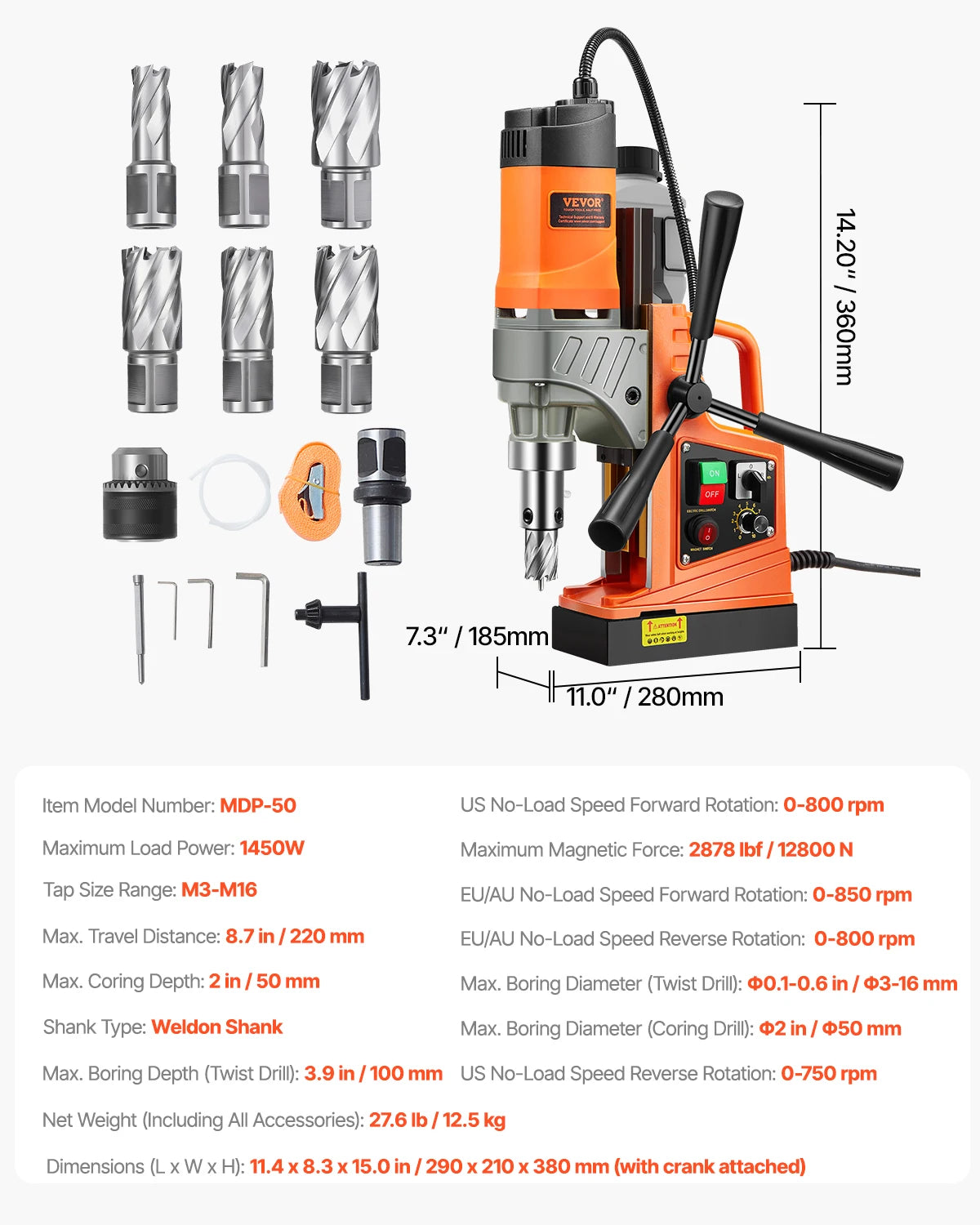 SucceBuy 1450W Magnetic Drill Portable Drill Press With Variable Speed
