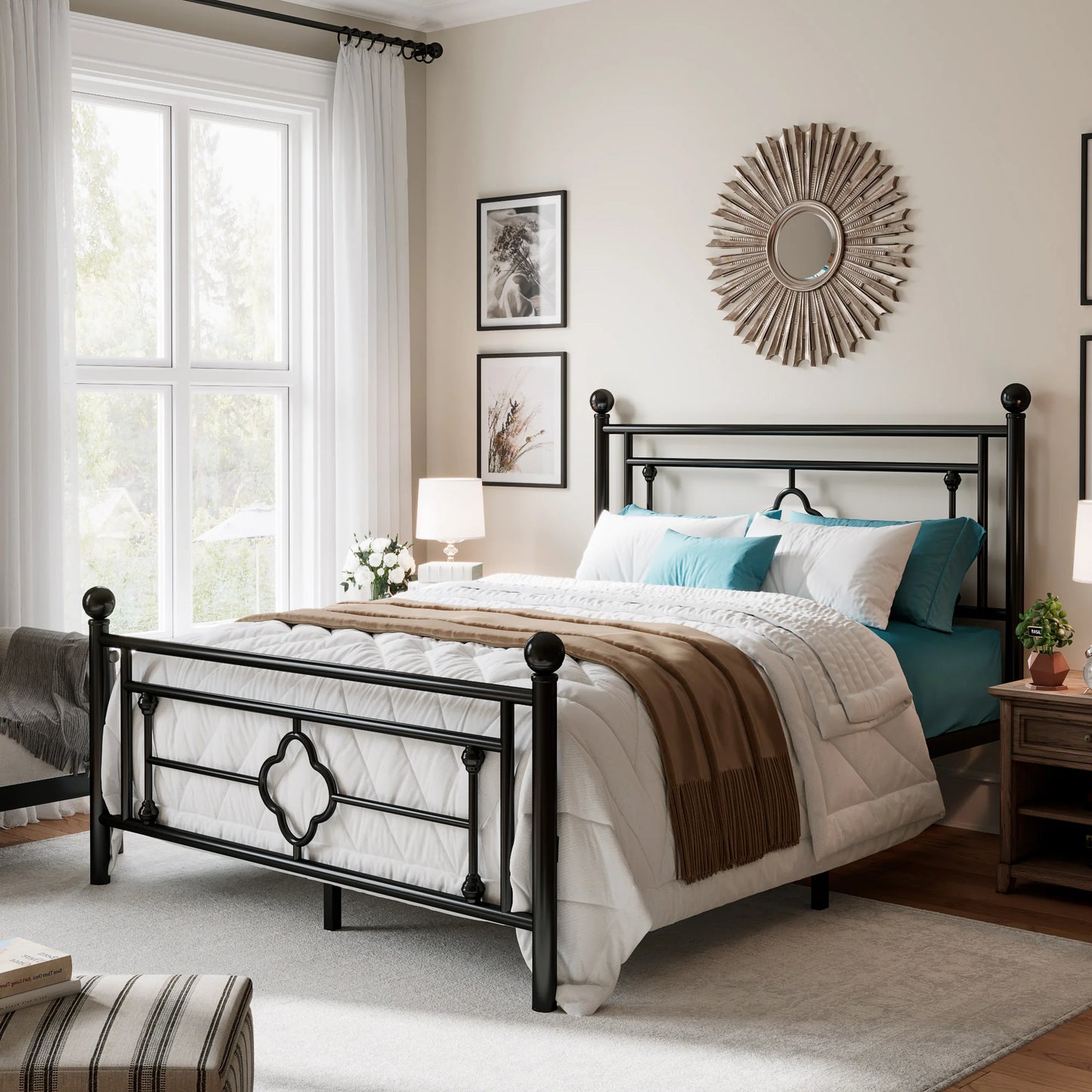 HOOMIC Vintage Victorian Wrought Iron Bed Frame With Headboard