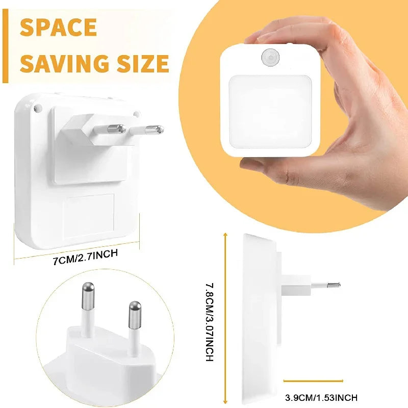 Htomaza Night Light With Motion Sensor LED Plug EU US