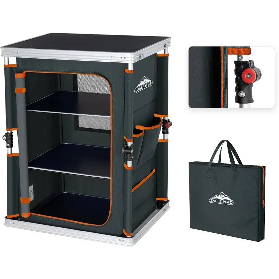 Portable Folding Camping Table With Tiered Storage And Side Pockets