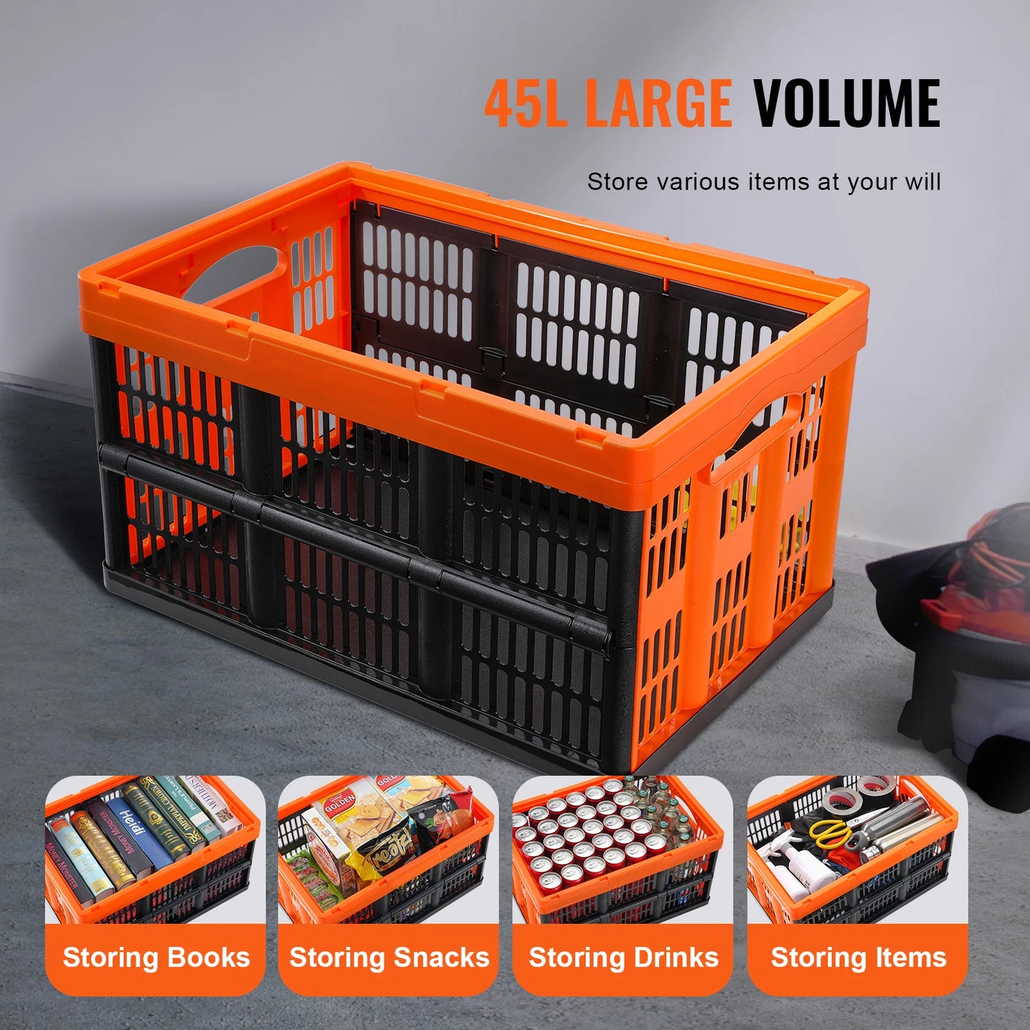 SucceBuy Collapsible Storage Baskets with Handles Stackable for Clothes