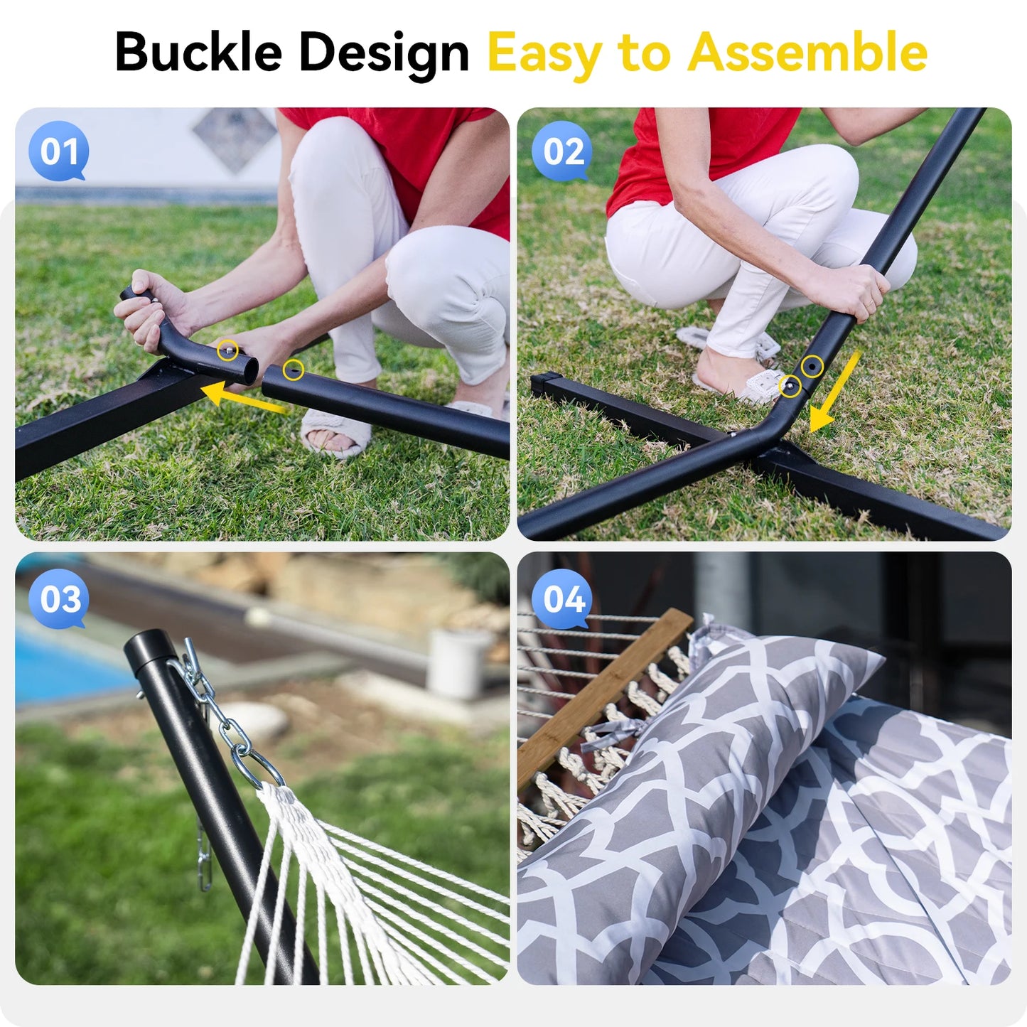 Heavy-Duty Outdoor Hammock with Steel Stand.Detachable for Versatile Use - Ideal for Courtyard, Garden Lawn, Patio Balcony, Lake