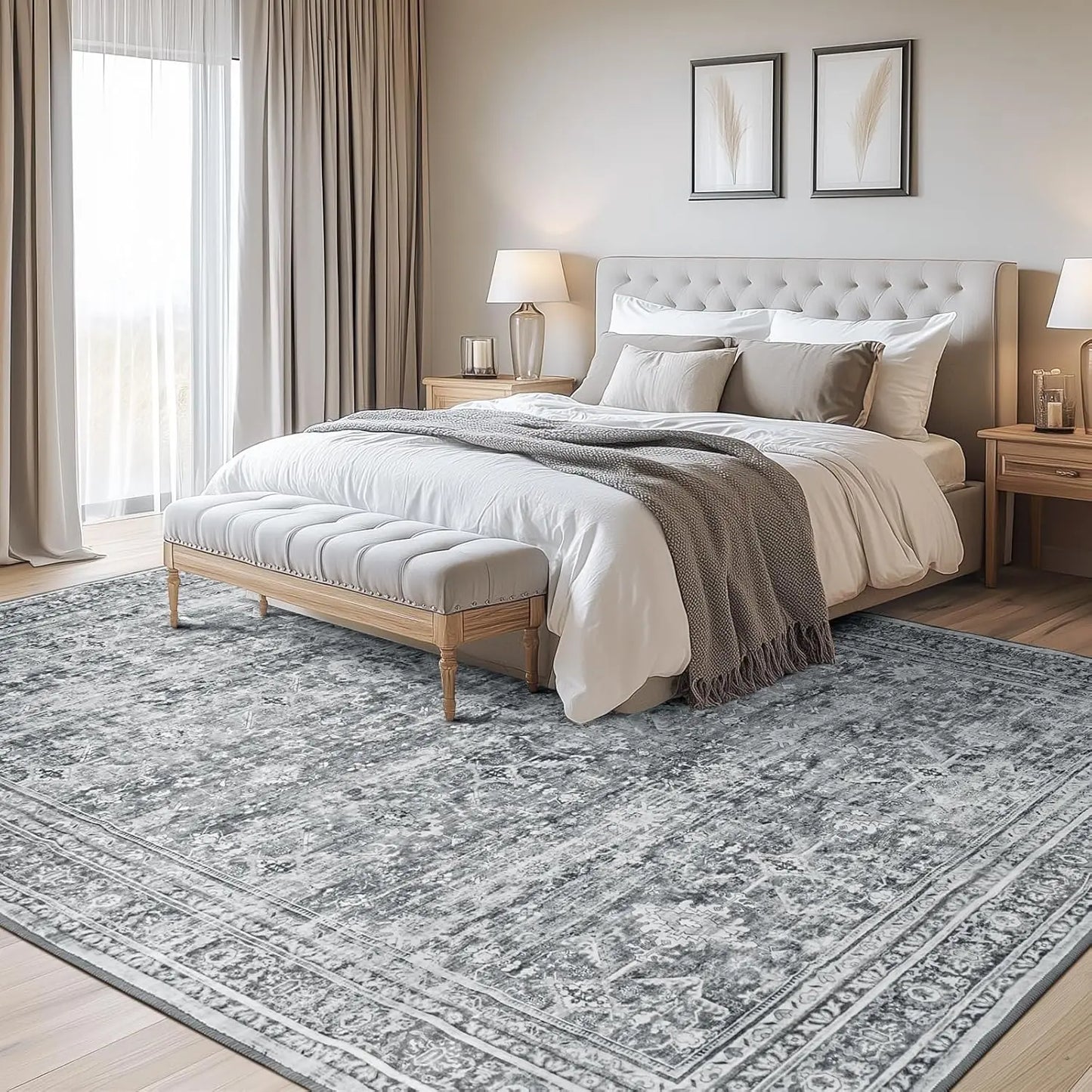 Washable Floral Area Rug With Non-Slip Backing For Living Room