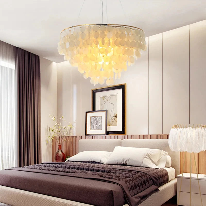 Nordic Modern Minimalist Shell Wind Chime Chandelier Romantic Living Room Restaurant Bedroom Led Decorate Ceilling Hanging Light