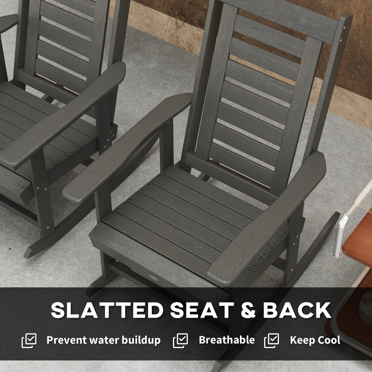 Outsunny Outdoor HDPE High Back Rocking Chairs for Patio Garden