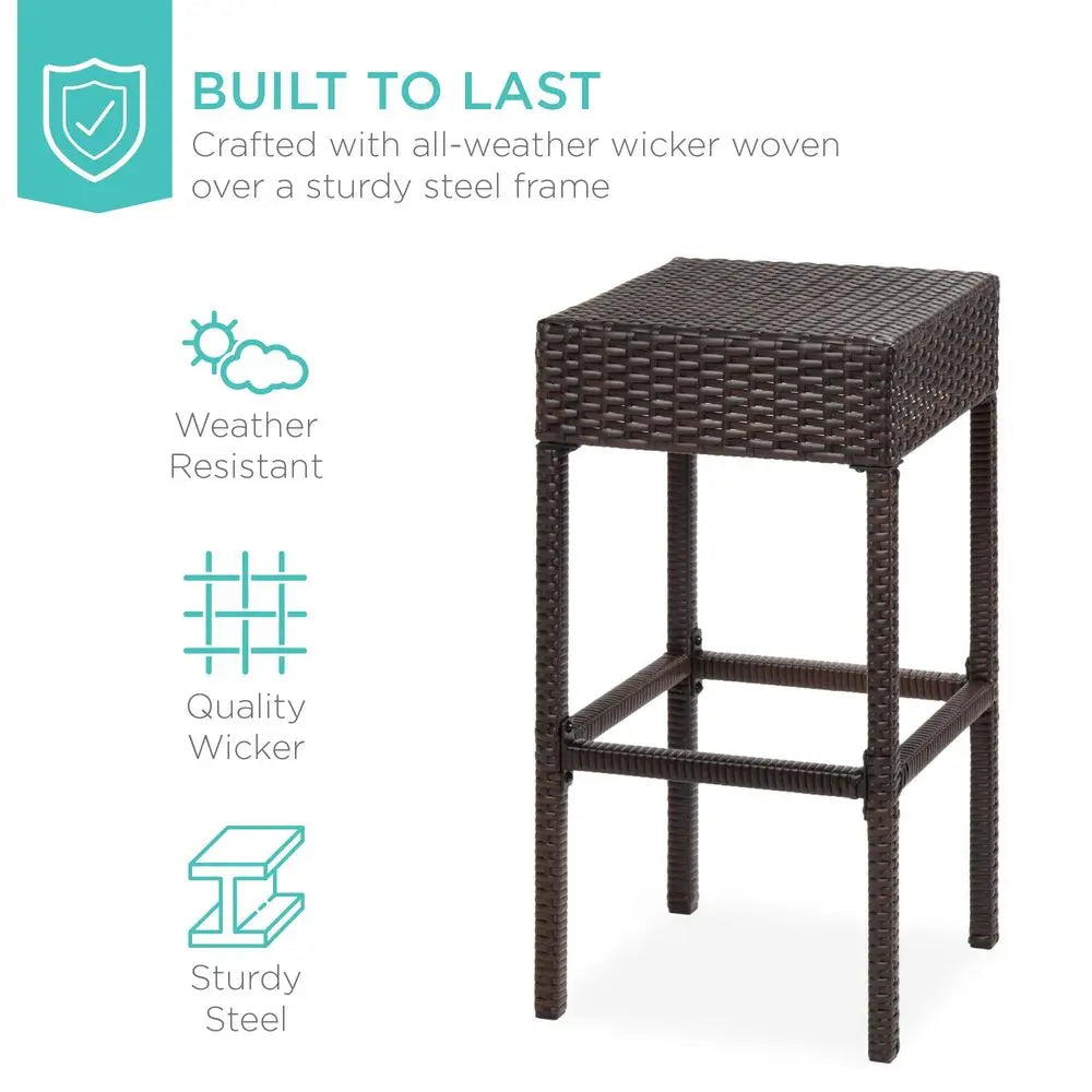 5Piece Outdoor Wicker Bar Table Set for Patio, Poolside, Backyard w Builtin Bottle Opener, Hidden Storage Shelf, Metal Tabletop