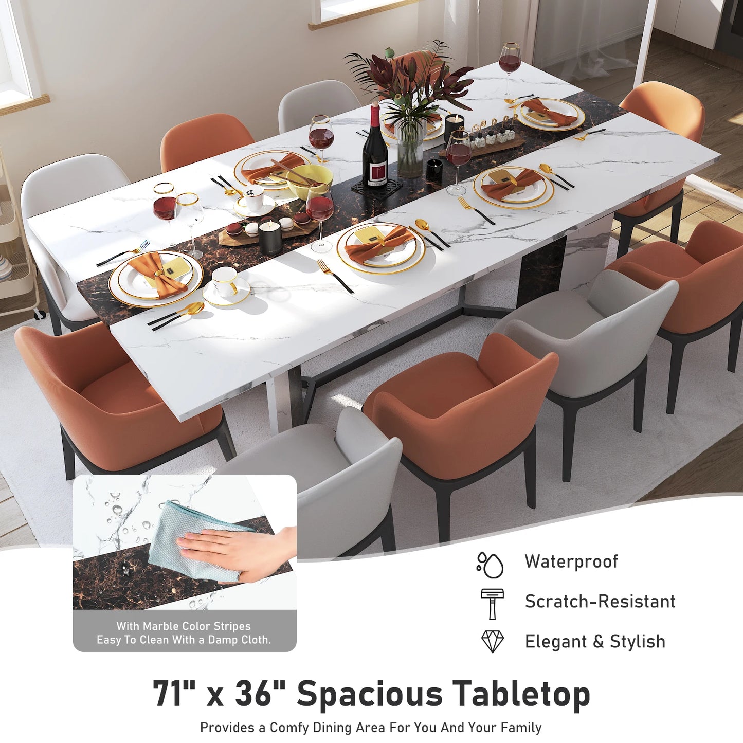 QiaoShiRen Modern Rectangular Wooden Dining Table With Metal Legs