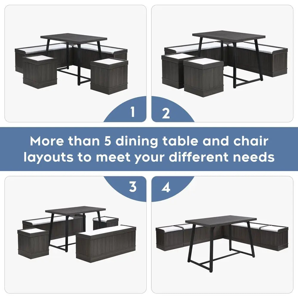 Corner Dining Table Set, 43 Inch Breakfast Nook Table Set with Bench with Hidden Storage amp 2 Ottomans, 5Piece Corner Bench Di