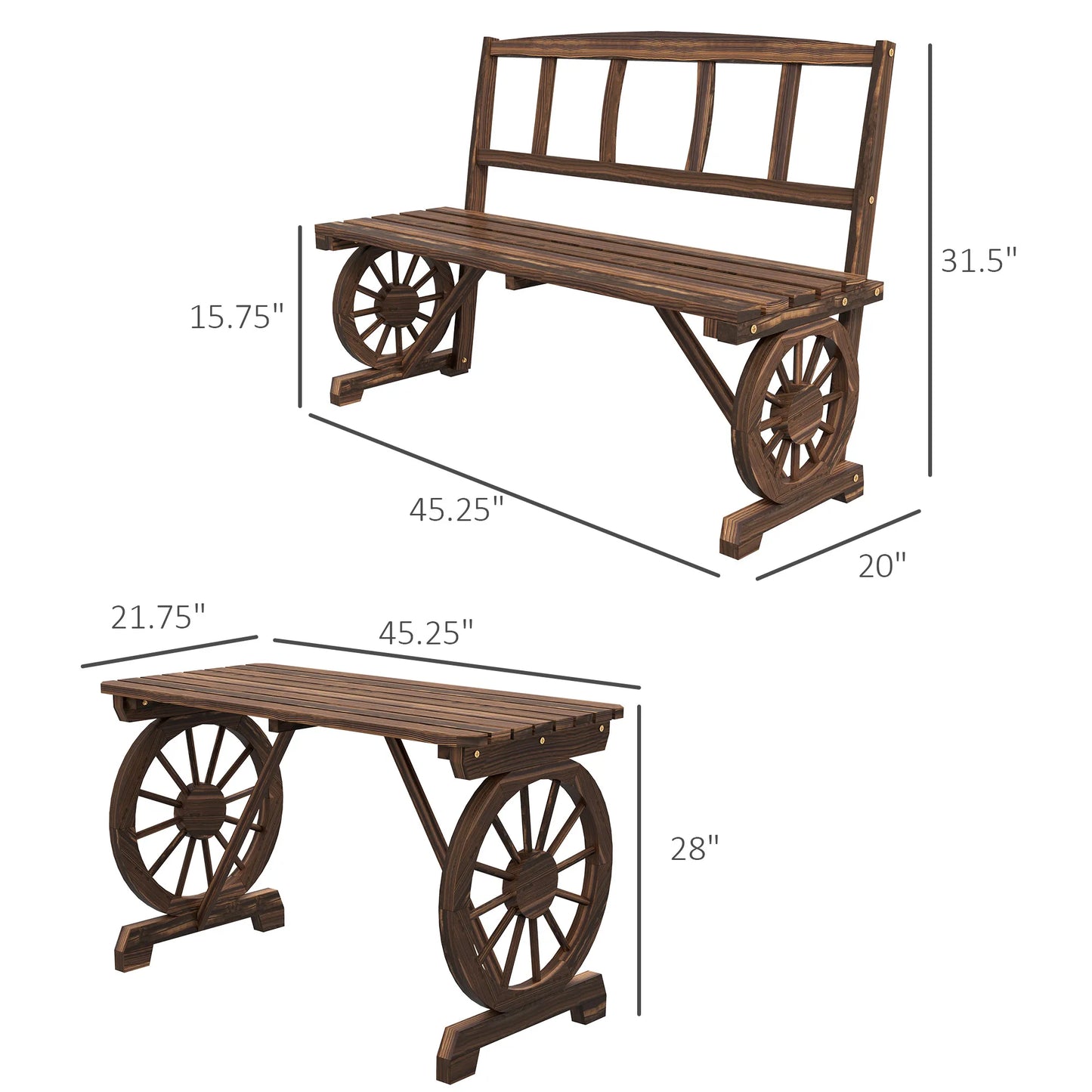 Outsunny Patio Dining Set For Four With Carriage Wheels