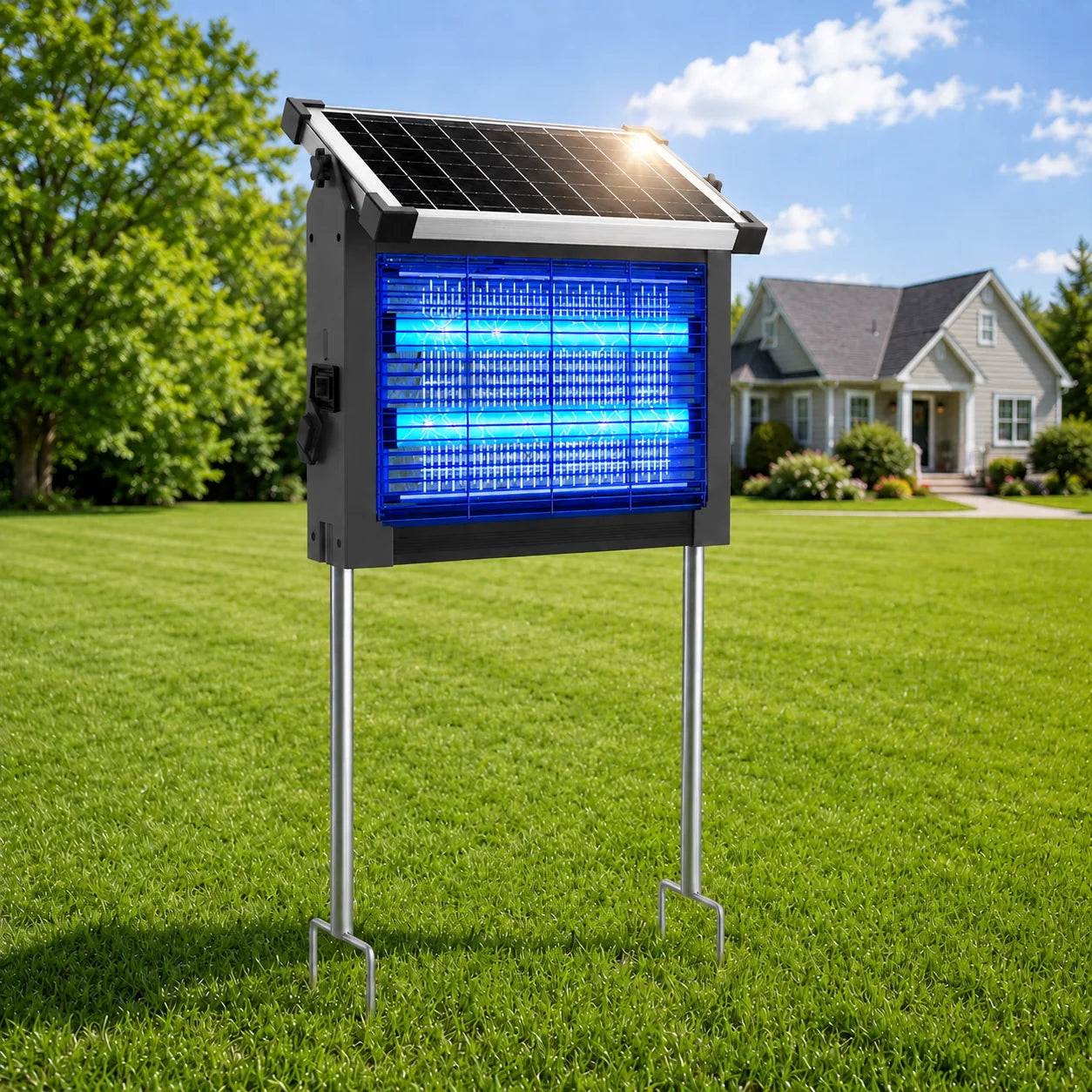 Solar Mosquito Zapper Outdoor 4500V Waterproof With Panel Sensor