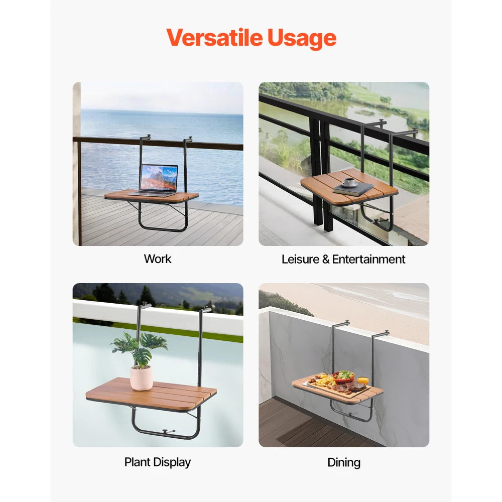 Balcony Hanging Table 25x24in, Adjustable Outdoor Patio Railing Bar Table, Space Saving Foldable Design for Balcony Garden Use