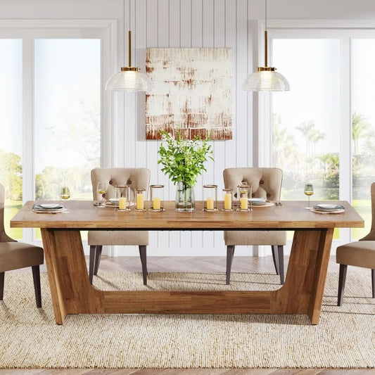 70.87 Inch Dining Table, Large Wooden Dining Table for 6-8 People, Rectangular Farmhouse Kitchen Dining Table with Sturdy Base