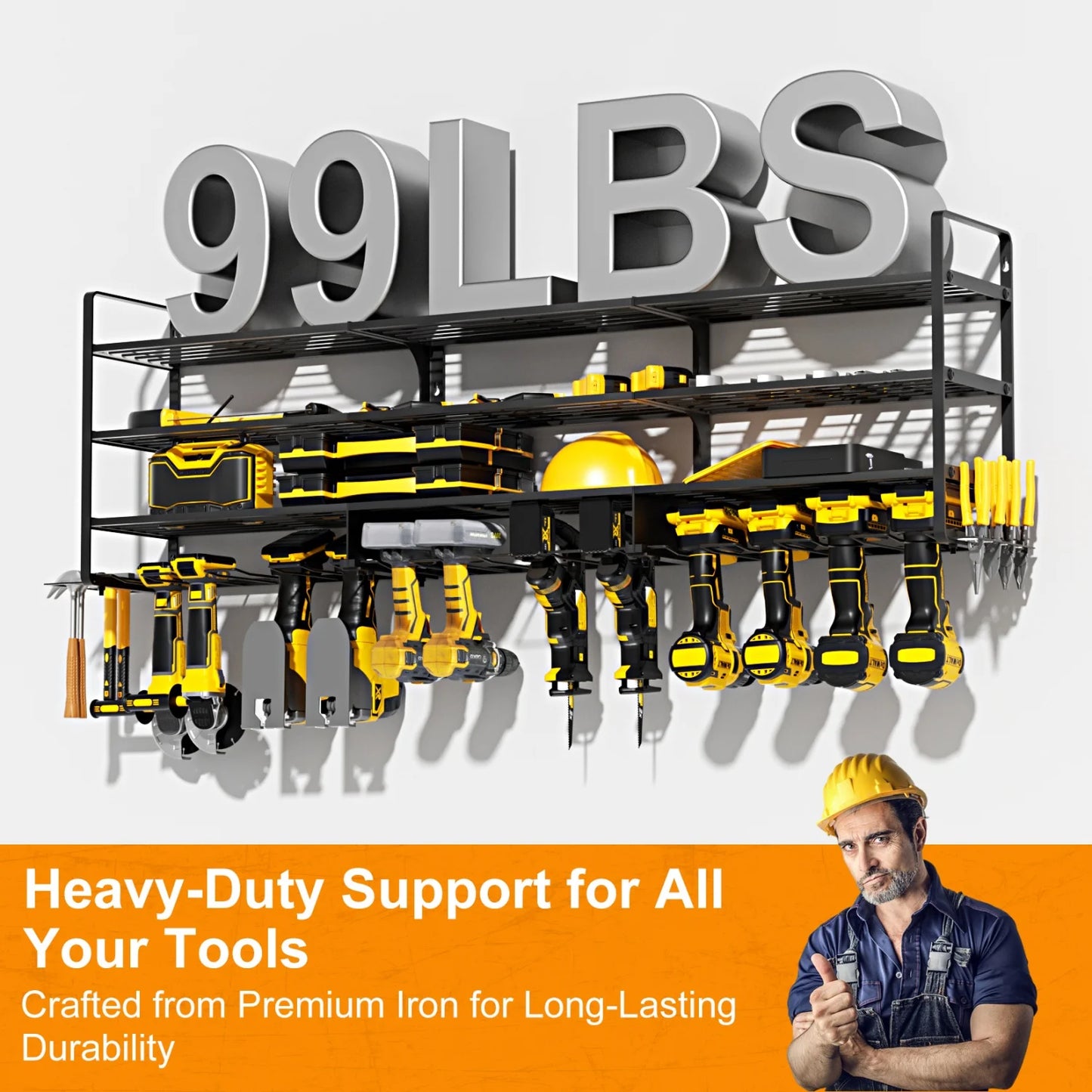 Power Tool Organizer Rack For Garage Wall Mount Holds 12 Cordless Drills