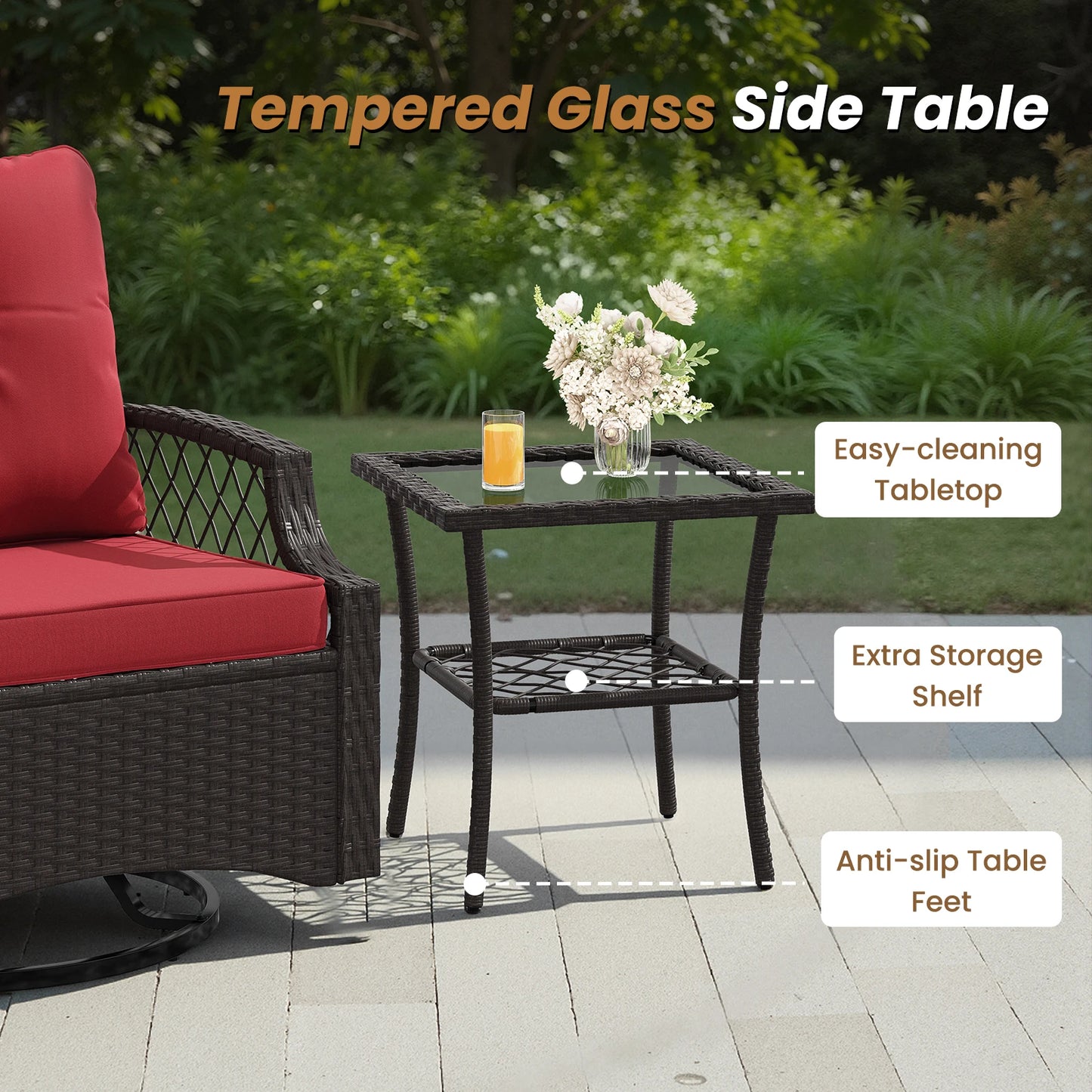 Farini 3-Piece Swivel Patio Bistro Set, Wicker Furniture, Swivel Glider Chairs with Cushions & Table,All-Weather Rattan, Porch