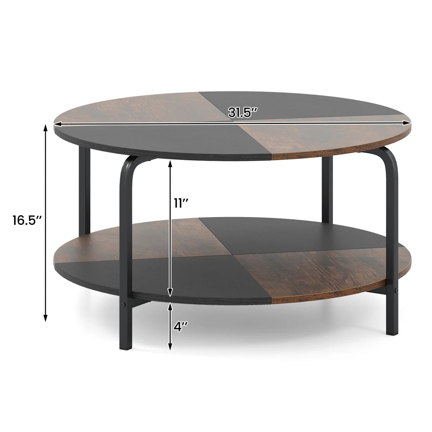2-Tier Round Coffee Table w/ Storage Shelf, Metal Frame for Living Room Apartment