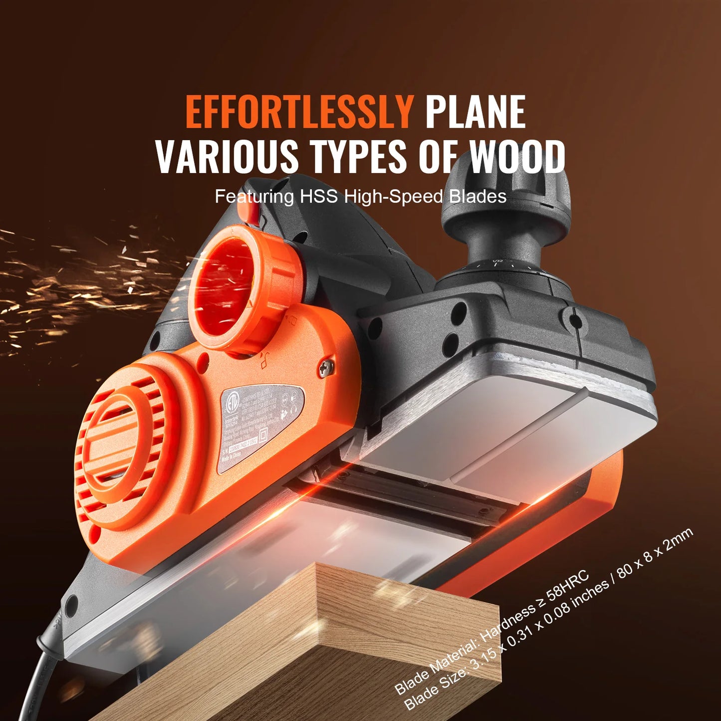 VEVOR Electric Hand Planer 16500 RPM High Speed Woodworking Tool