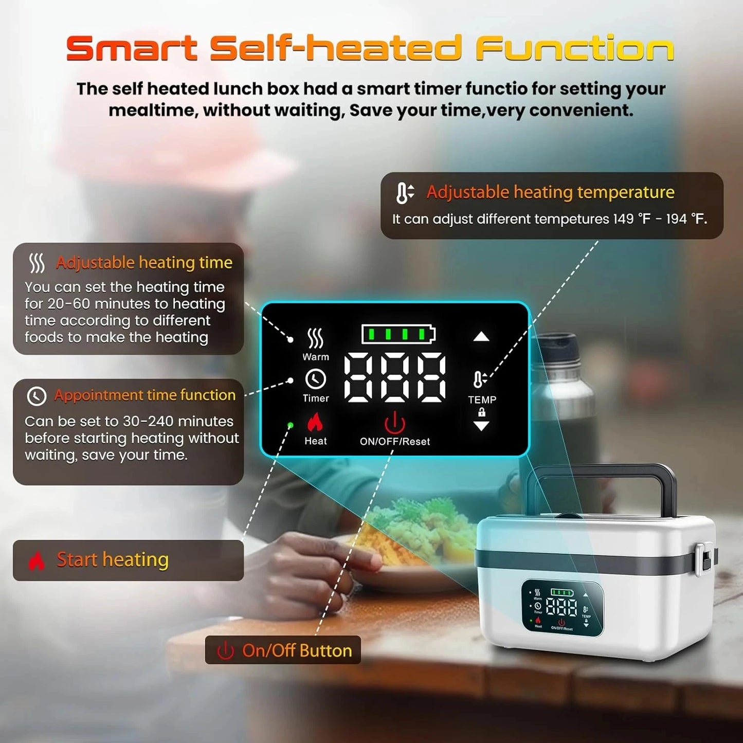 Wireless Insulated Lunch Box With Built-In 8000mAh Battery