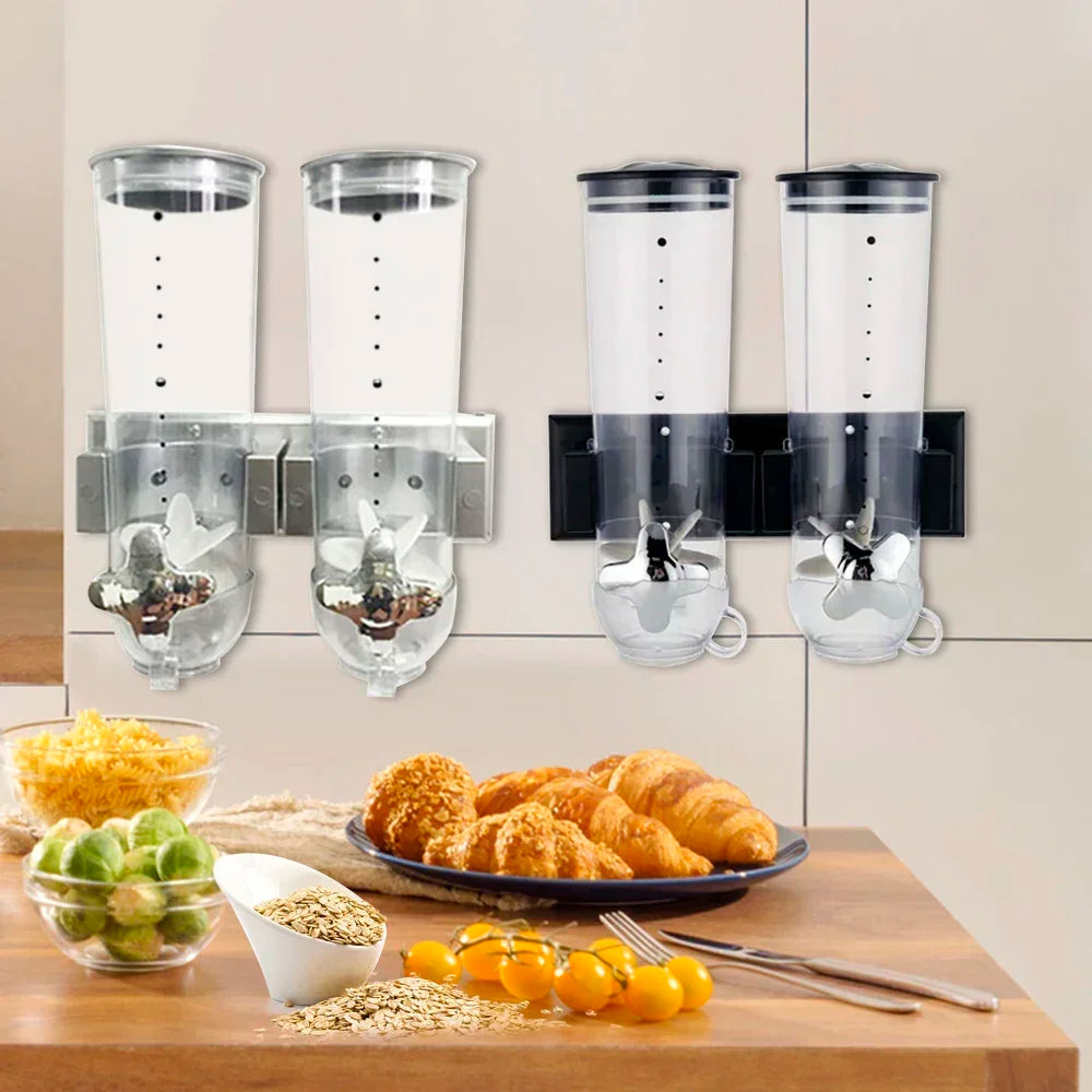 Dual Control Food Dispensers Wall Mount Double Dry Cereal Dispenser for Cereal Nuts Coffee Beans Mix Convenient Storage